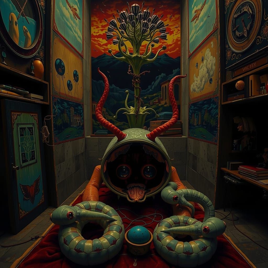 Vibrant Alien Ecosystem with Bizarre Creatures and Flora