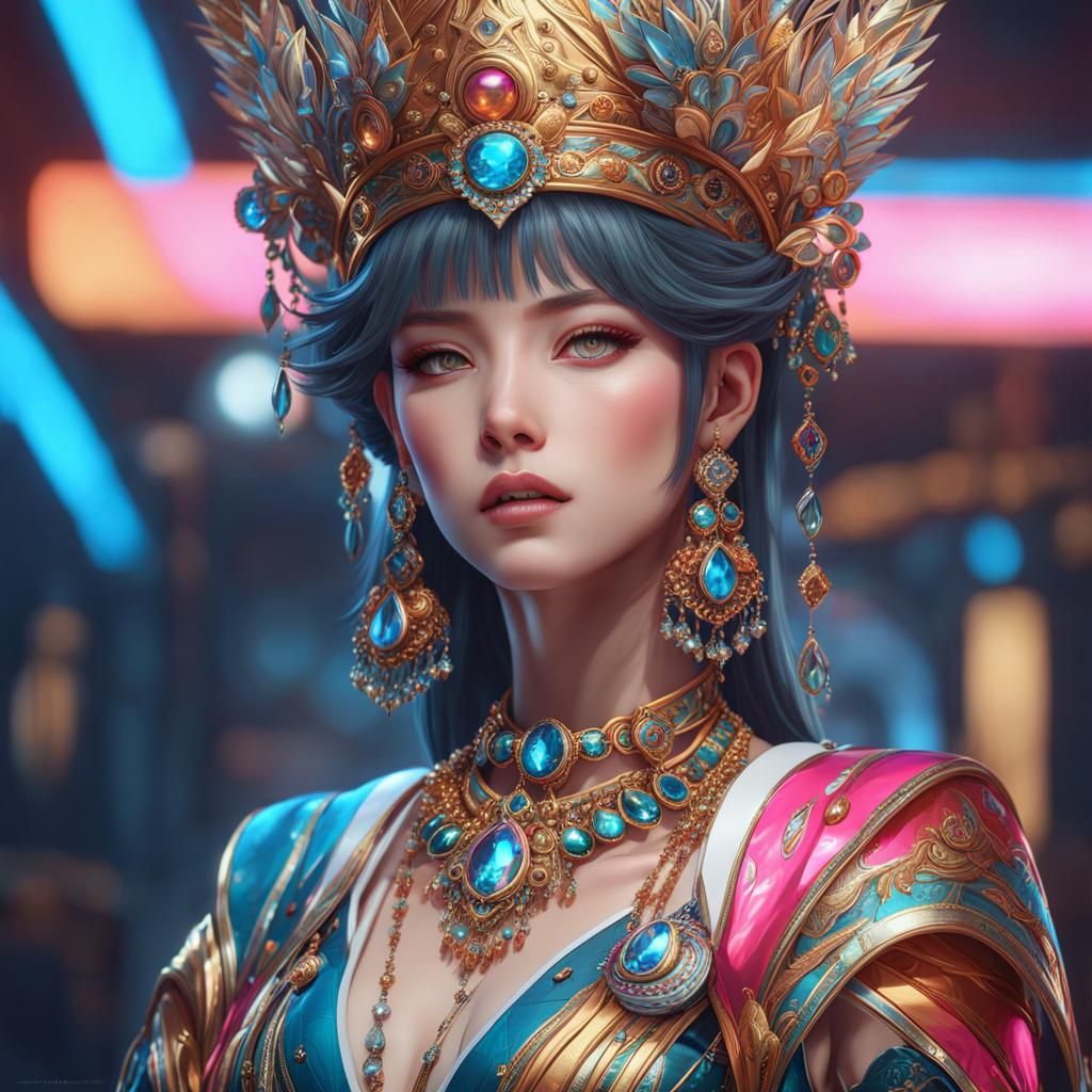 Anime Portrait: Beautiful Woman in Futuristic Jewelry