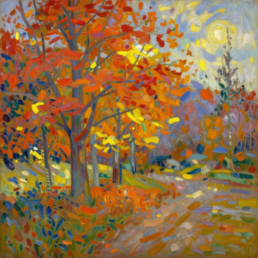 Vibrant Impressionist Autumn Landscape Painting