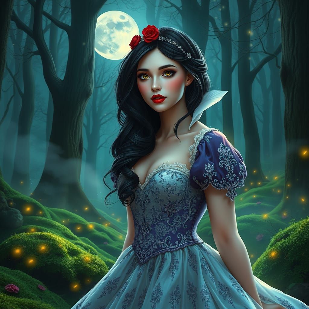Elegant Snow White in Moonlit Forest