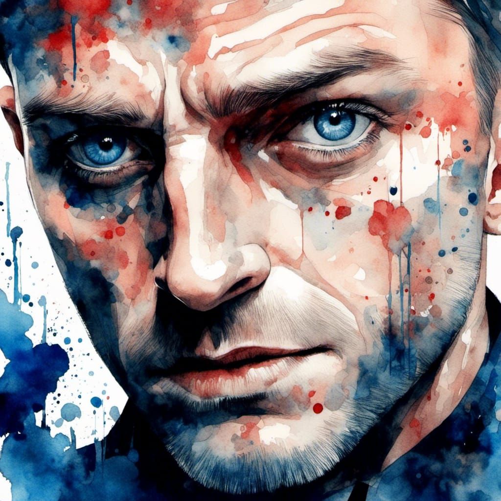 Watercolour Portrait with Blue Eyes