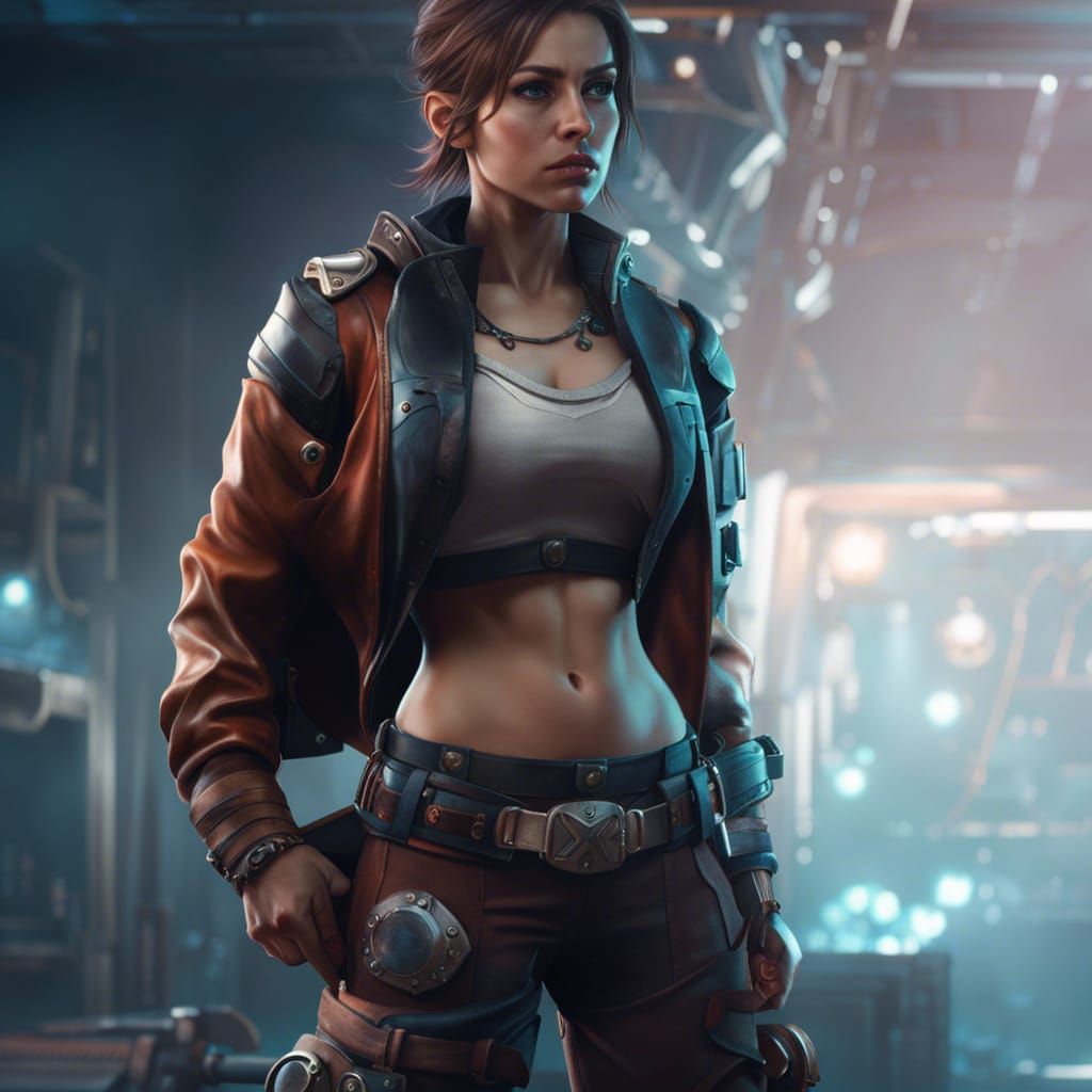 Muscular Tomboy in Dark Sci-Fi Style, 8k