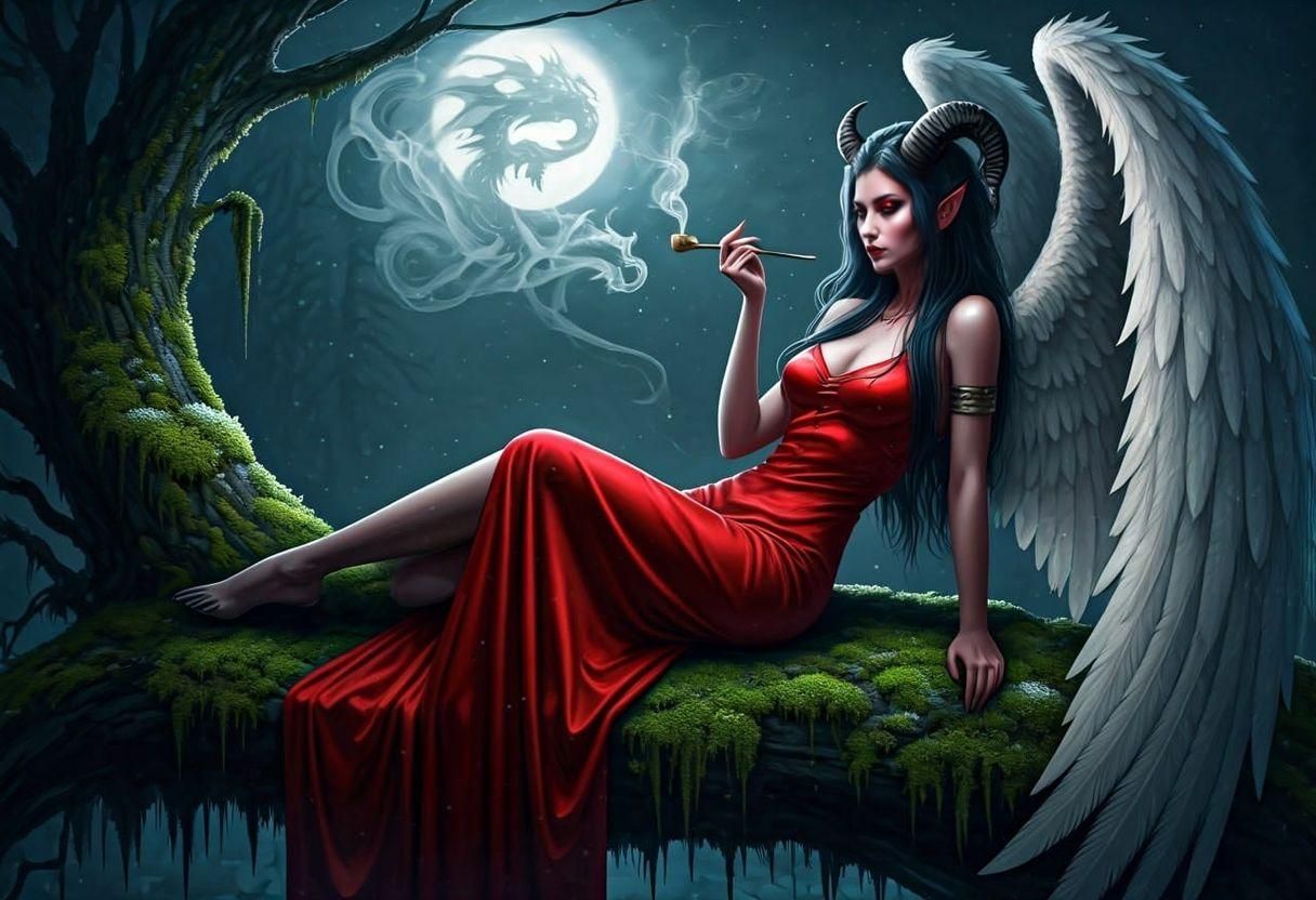 Half Angel Half Devil Woman in Moonlight
