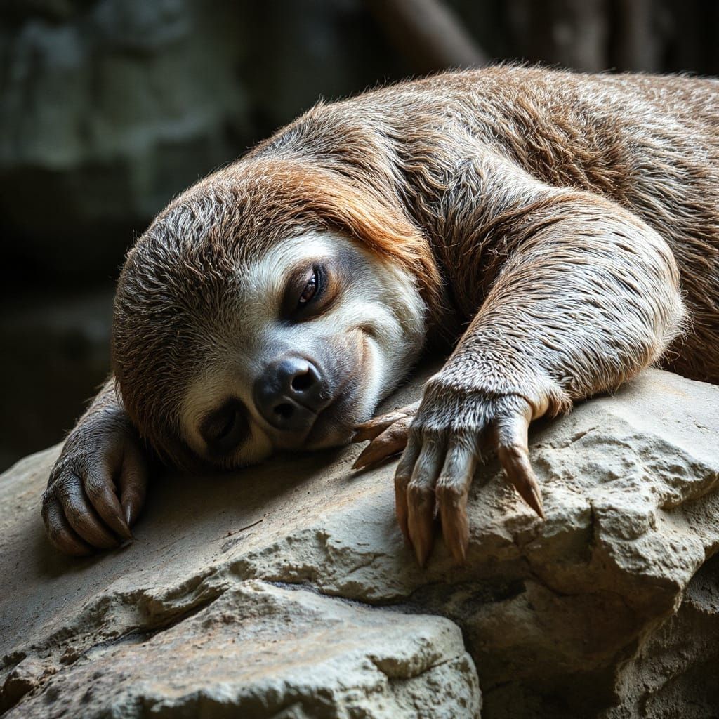 Sloth in Repose on Granite Boulders