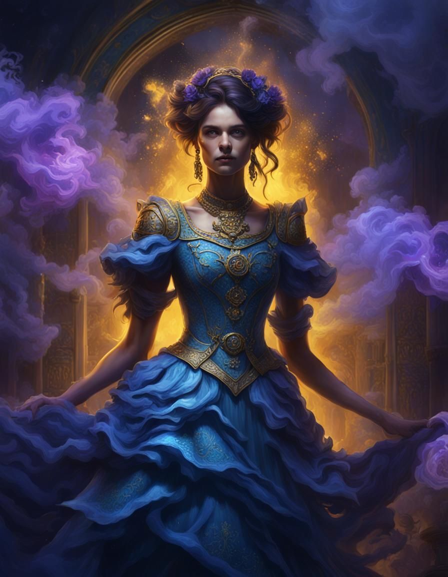 Blue Smoke Dress: Dark Fantasy Concept Art