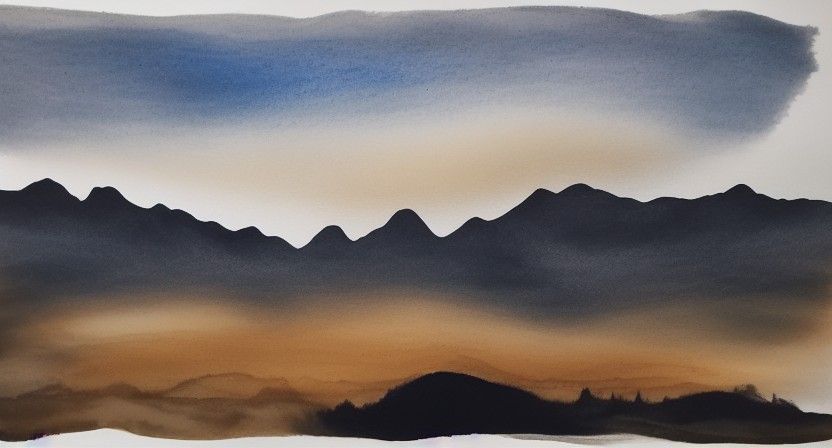 Sunrise Landscape in Ink Wash Painting Style