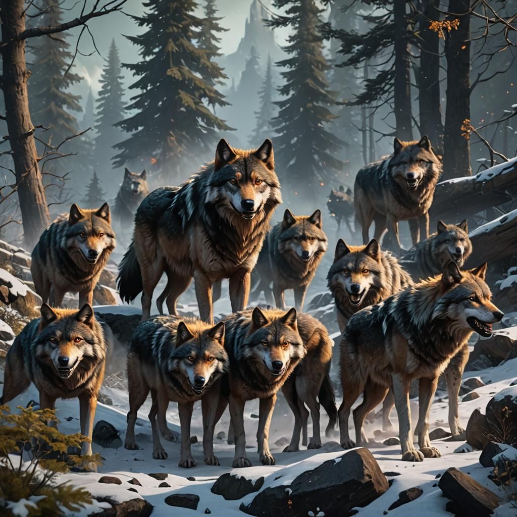 Detailed Wolves Painting in Fantasy Style