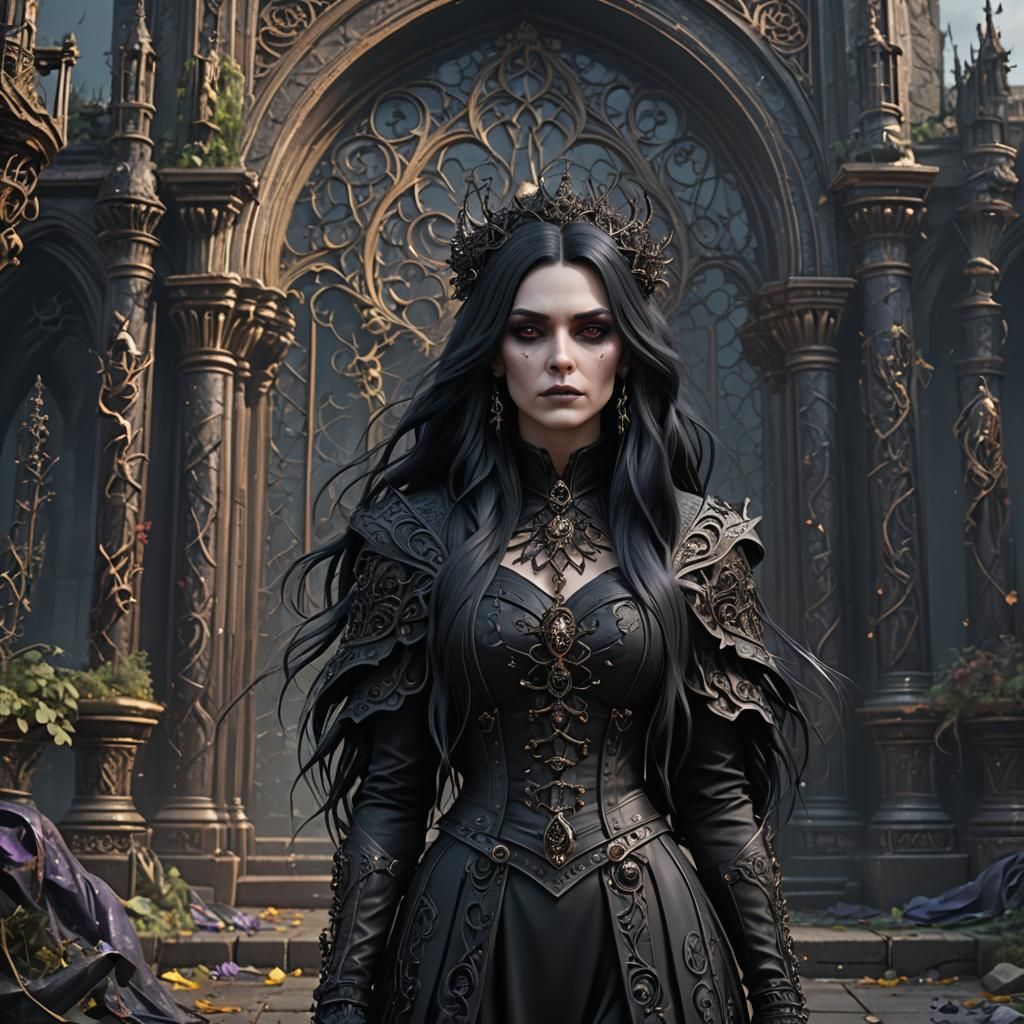 Gothic E-Girl with Long Hair, Detailed Digital Art