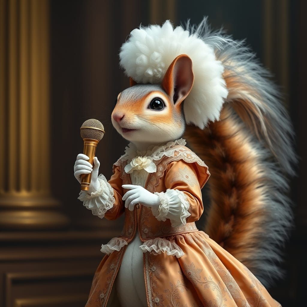 Baroque Squirrel Opera Singer with Powdered Wig