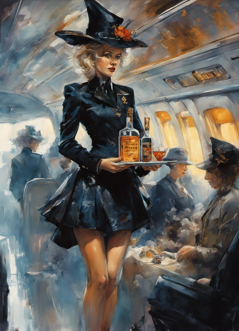 Stewardess Witch with Miniature Alcohol Bottle