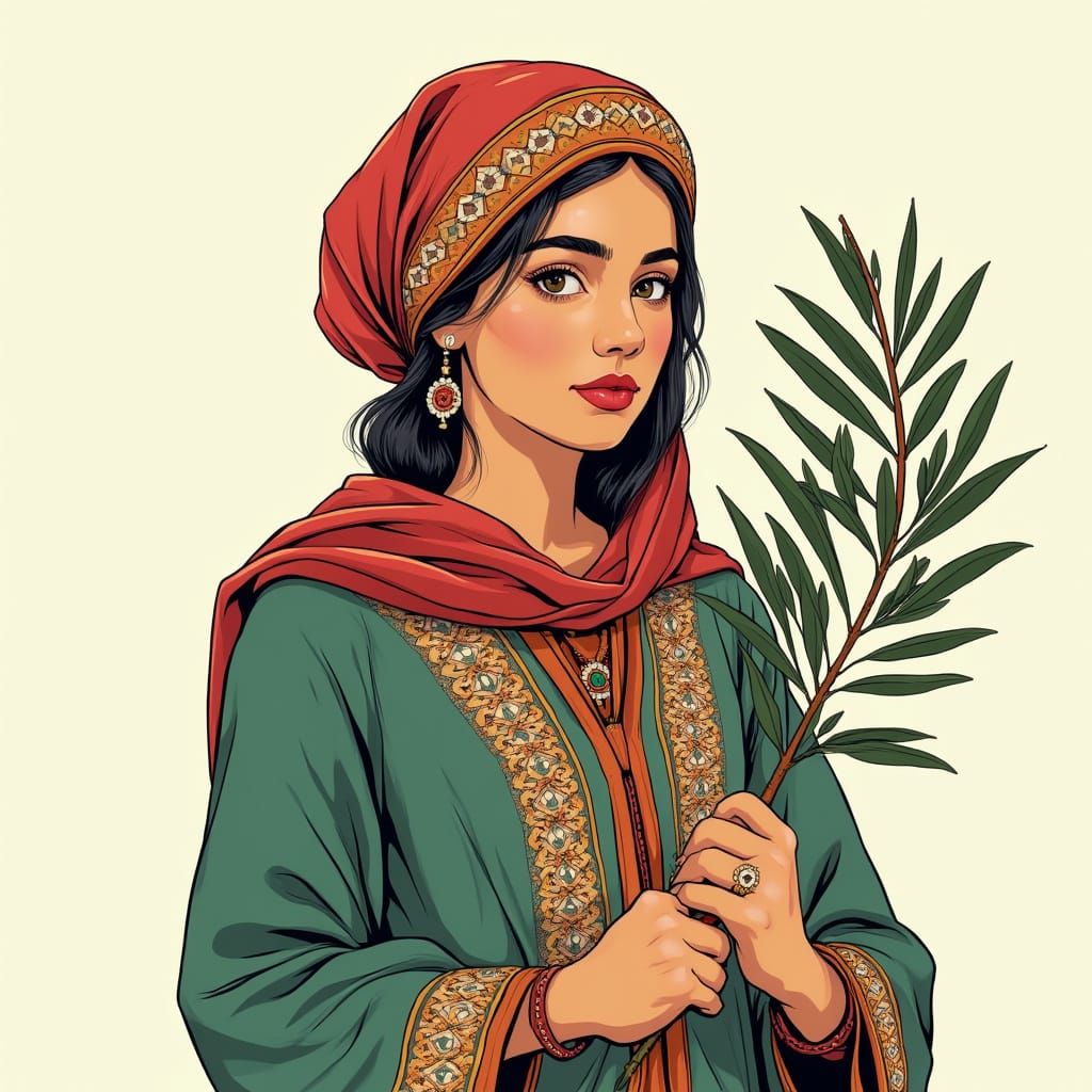 Palestinian Woman in Traditional Dress Illustration