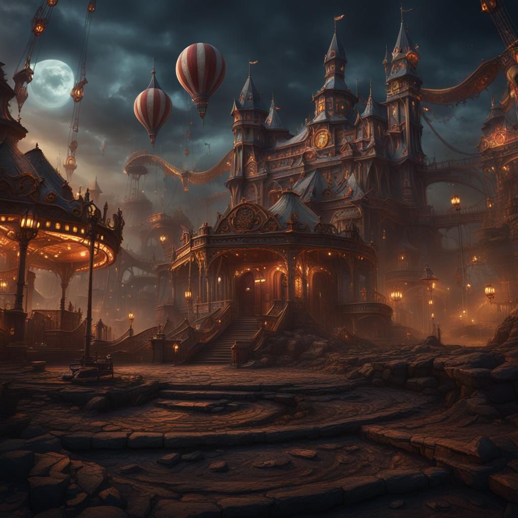 Fantastical Psycho Circus Matte Painting in Deep Color