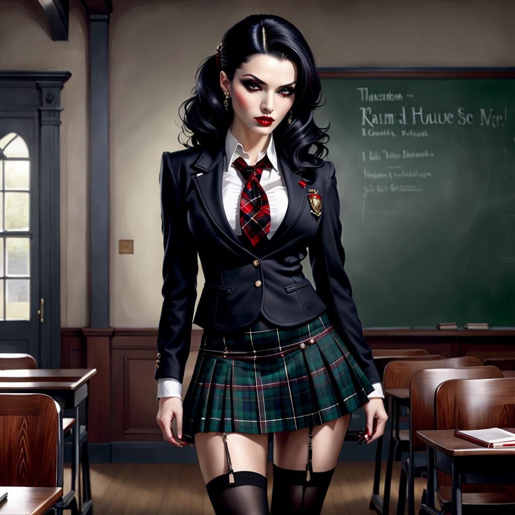Pierced Vampiress in School Uniform, Dark Academia Art