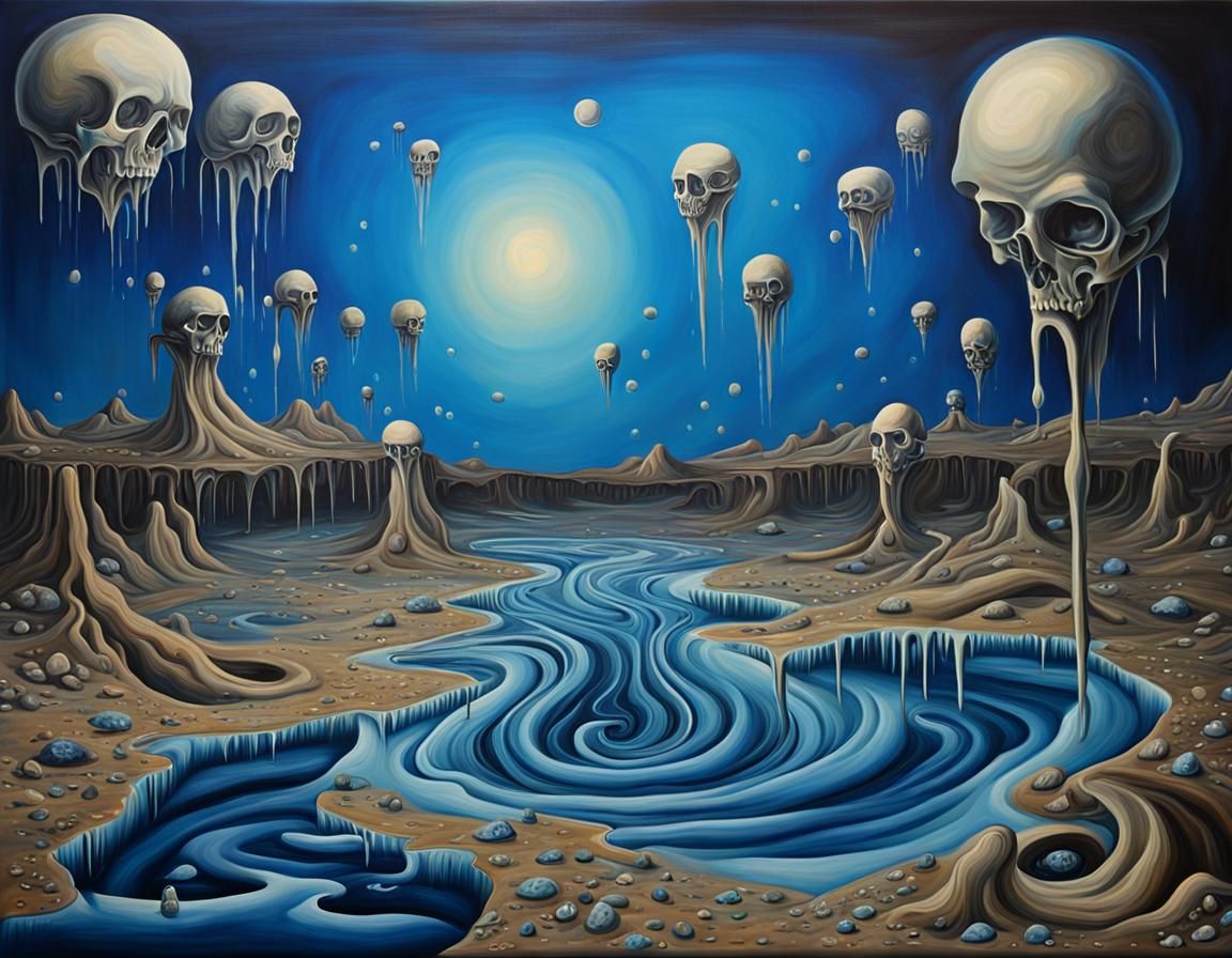 Surreal Dripping Blue Infinity: Oil on Canvas