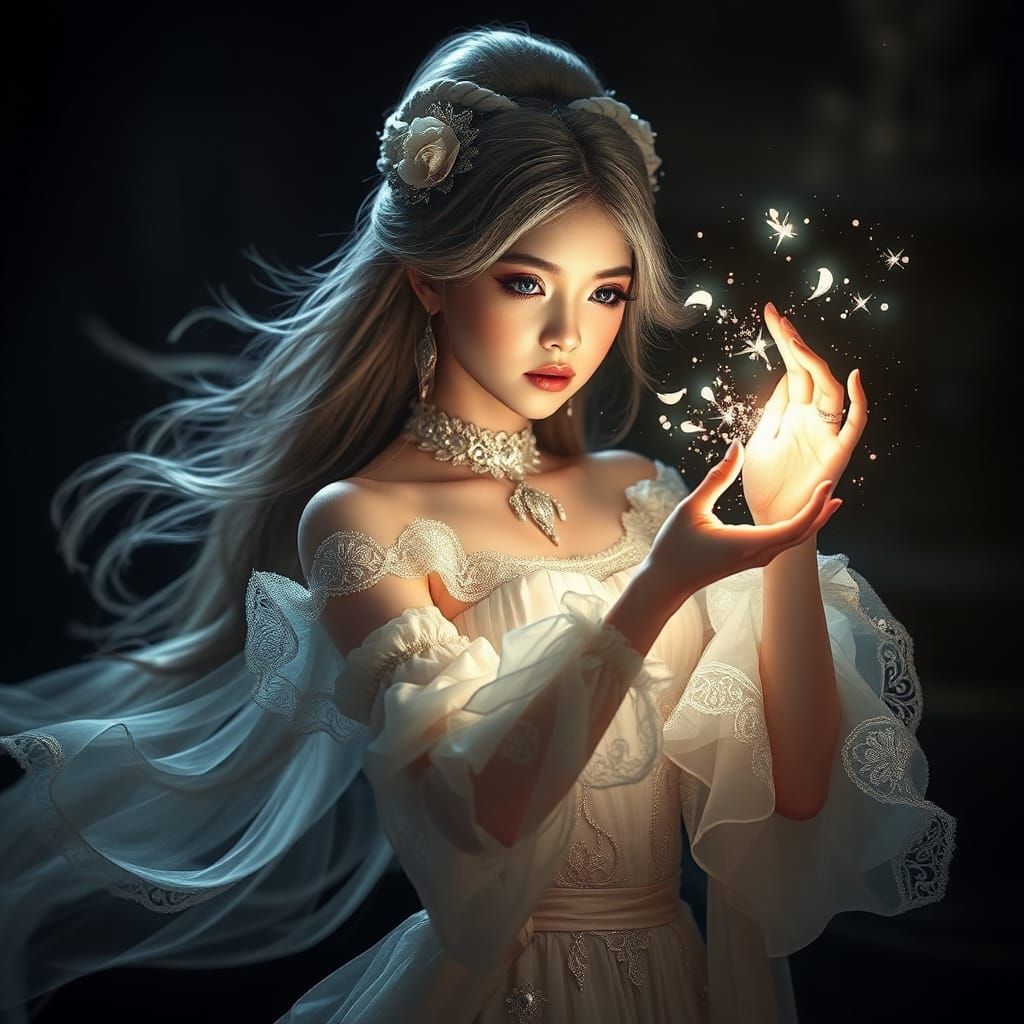 Magical Girl Casting Spell in Cinematic Style