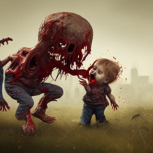 Zombie Toddler's Feast: Detailed Matte Painting