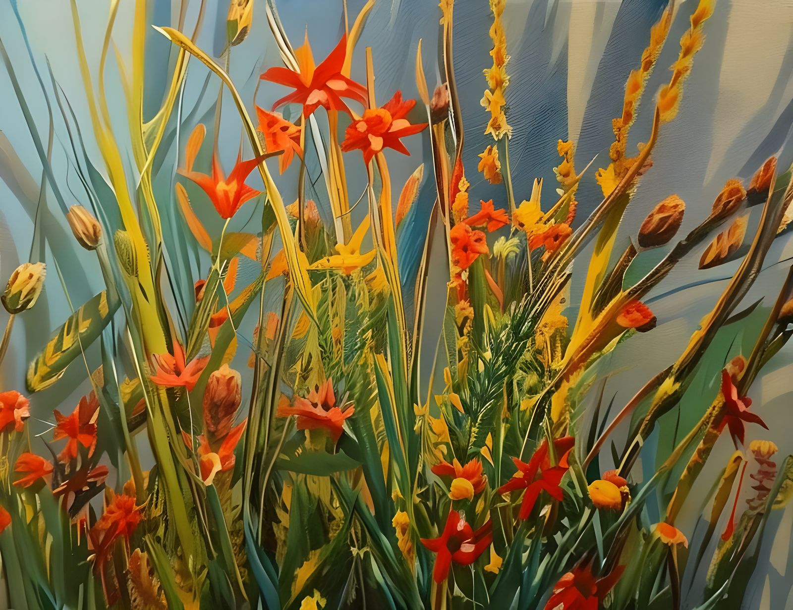 Lush Botanical Garden Painting in Impressionistic Style