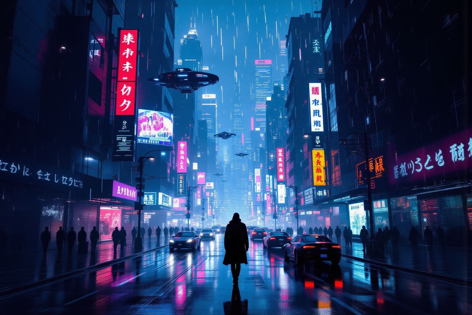 Cyberpunk Cityscape at Night in Cinematic Style