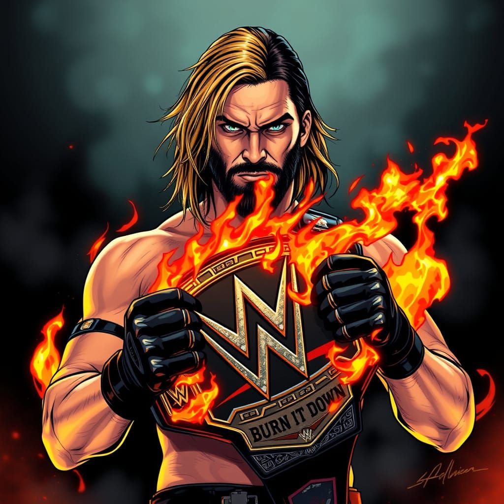 Seth Rollins: Noir Comic Book Champion on Fire