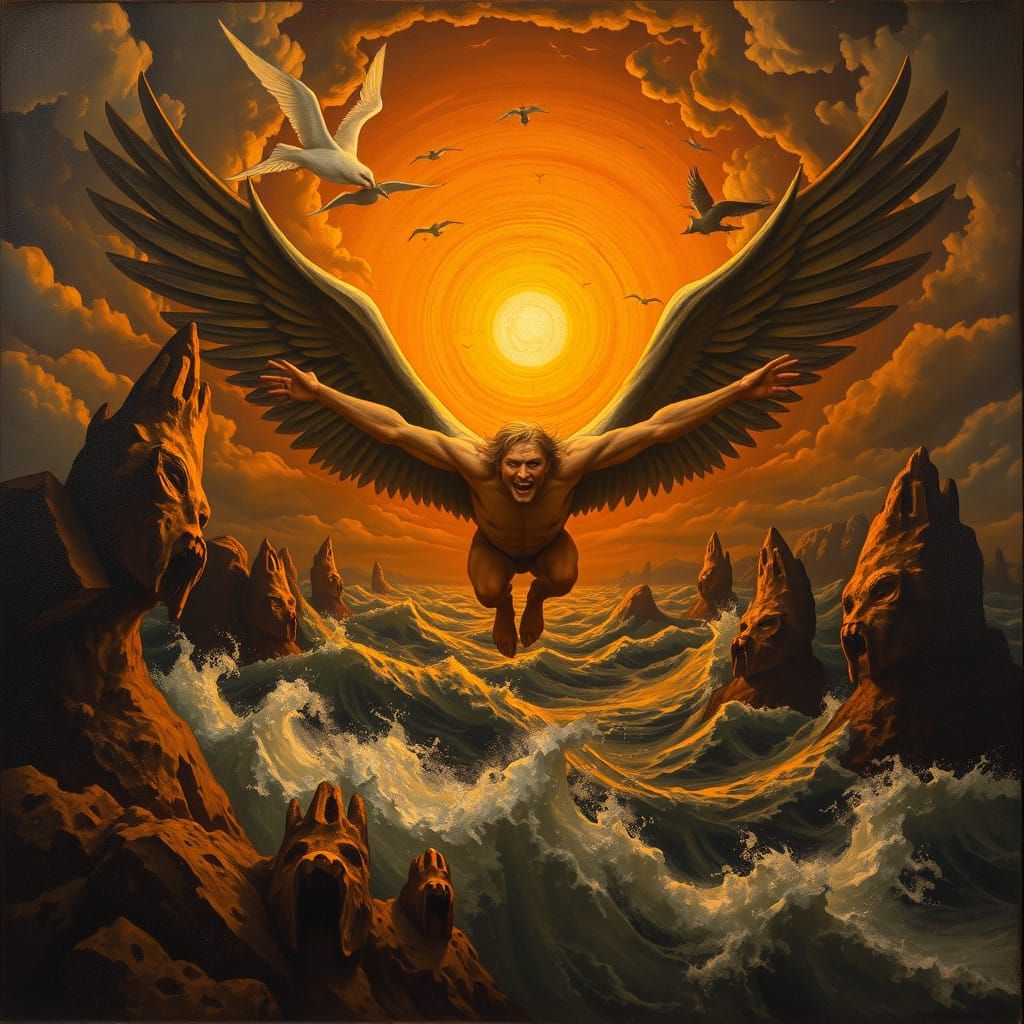 Icarus in the World of Hieronymus Bosch, a Haunting Oil Pain...