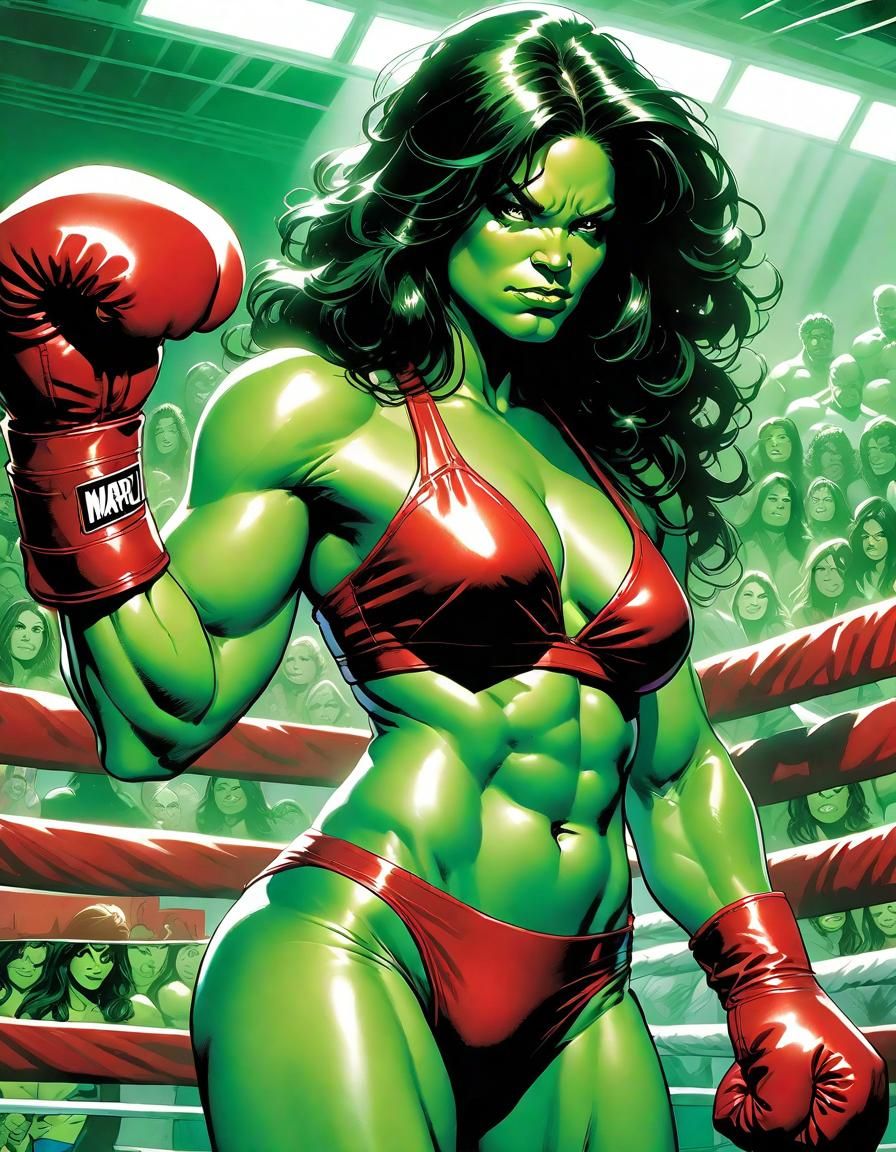 She-Hulk Portrait in Boxing Ring, Comic Book Art