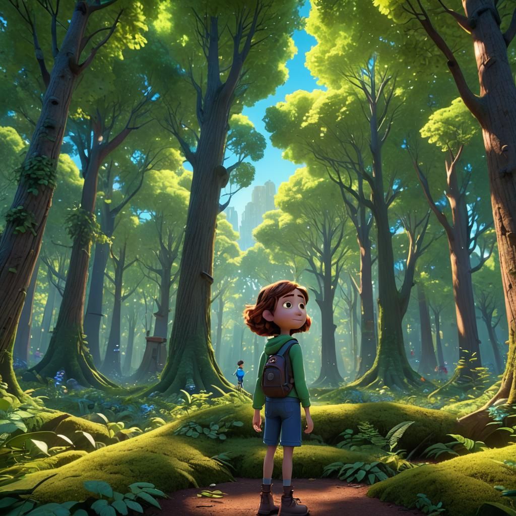 Steve and Alex in Square Forest: Pixar 3D Art