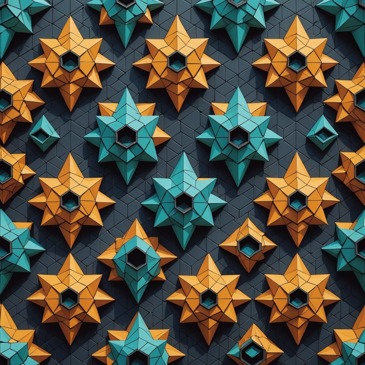 geometric tessellation surreal underworld creatures