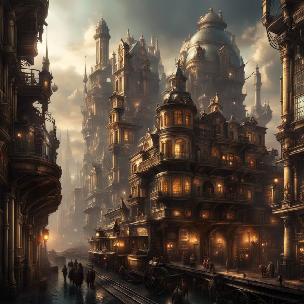 Epic Steampunk City Digital Matte Painting