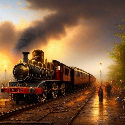 Steampunk Steam Train in Golden Hour Lighting