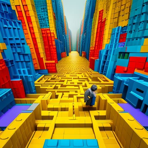 Lego Maze Runner Watched by Giant Mice: Pop Art