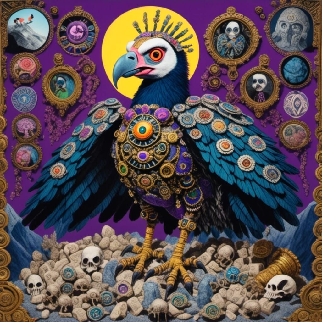 Vulture on Bone Mountain: Gouache Storybook Illustration