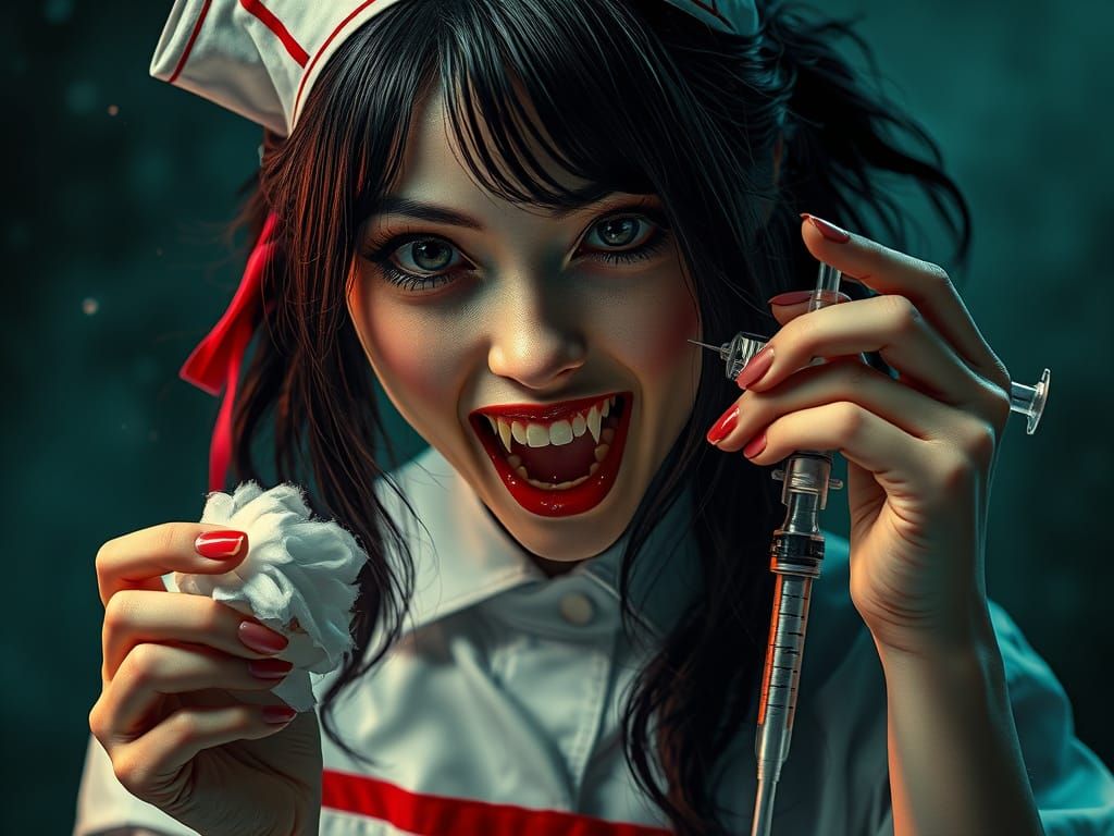 Japanese Vampire Nurse in Hyperrealistic Digital Art