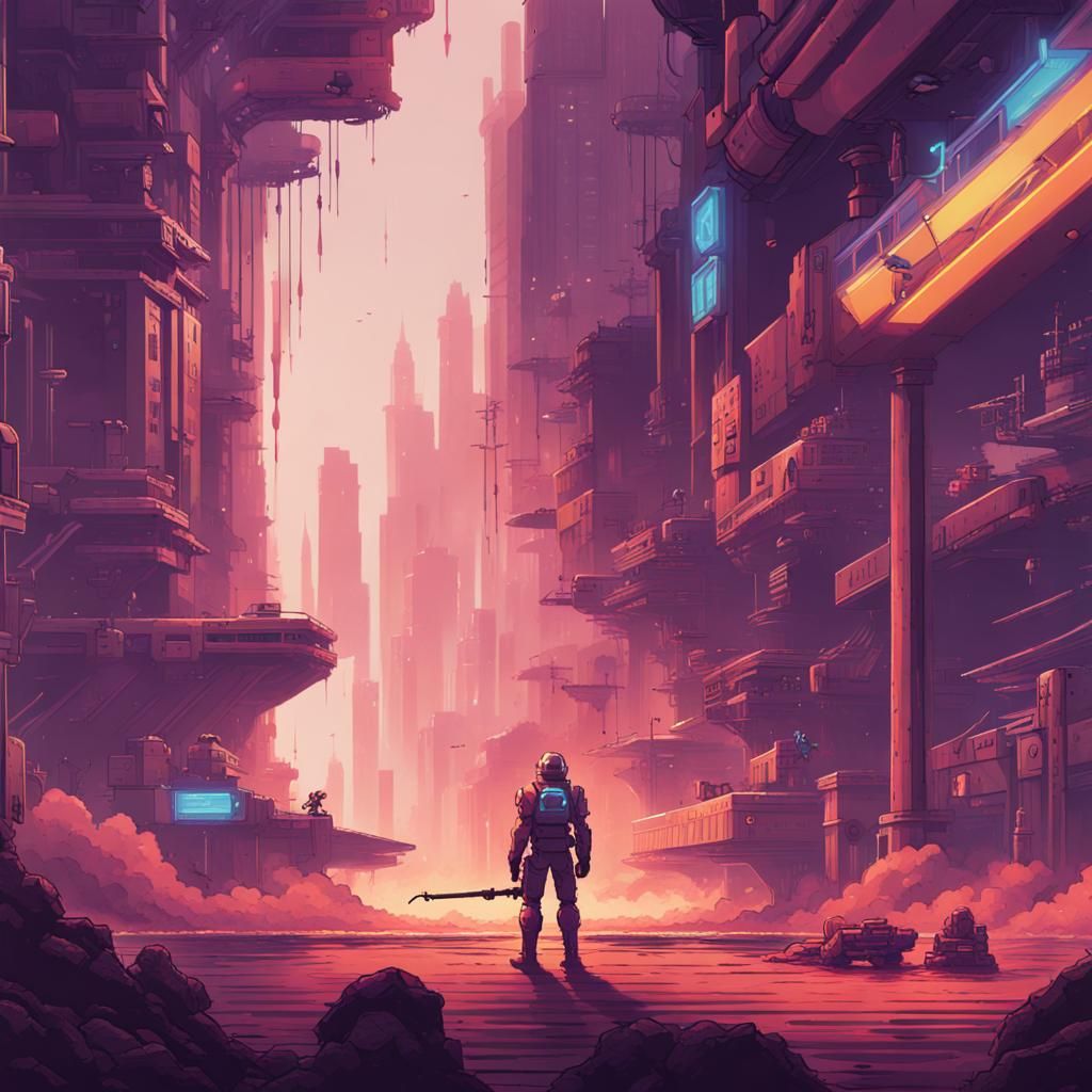 Sci-Fi Pixel Art Game Cover in 4K