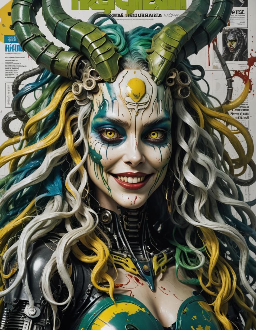 Robot Woman with Horns on Magazine Cover