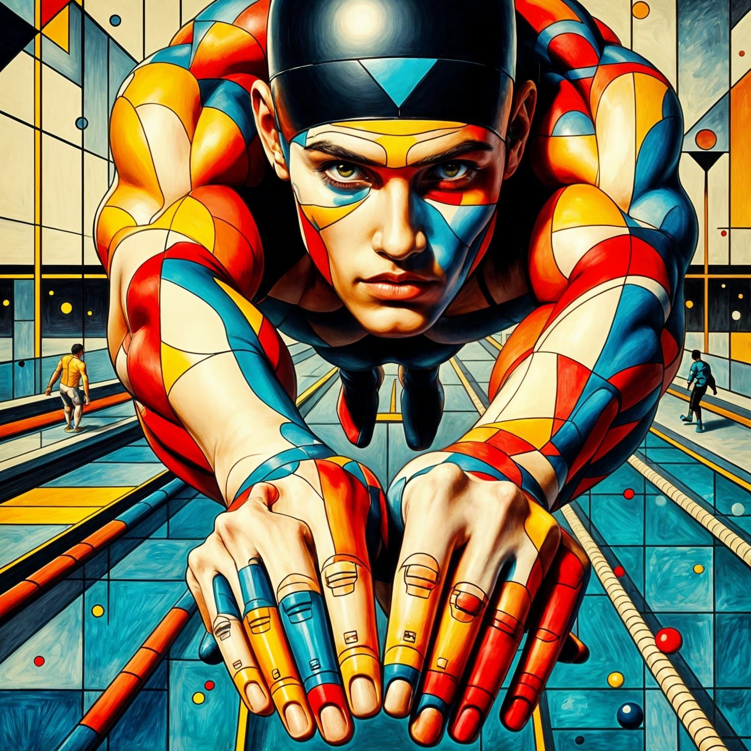 Sport Diver Springboard Leap: Abstract Mondrian Composition