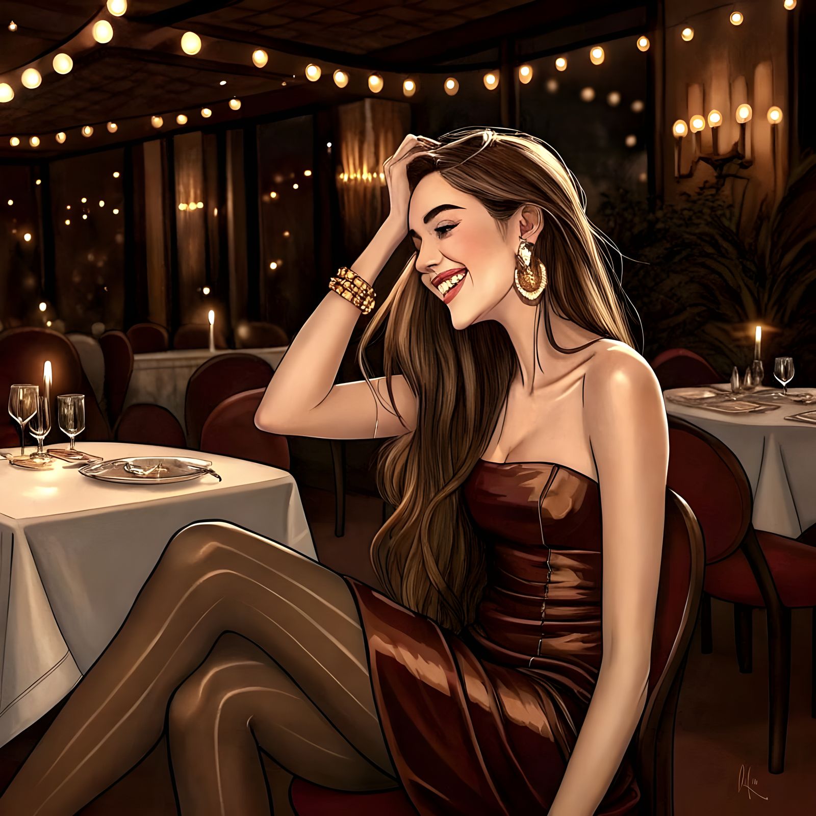 Romantic Restaurant Scene in Soft Pastel Lighting