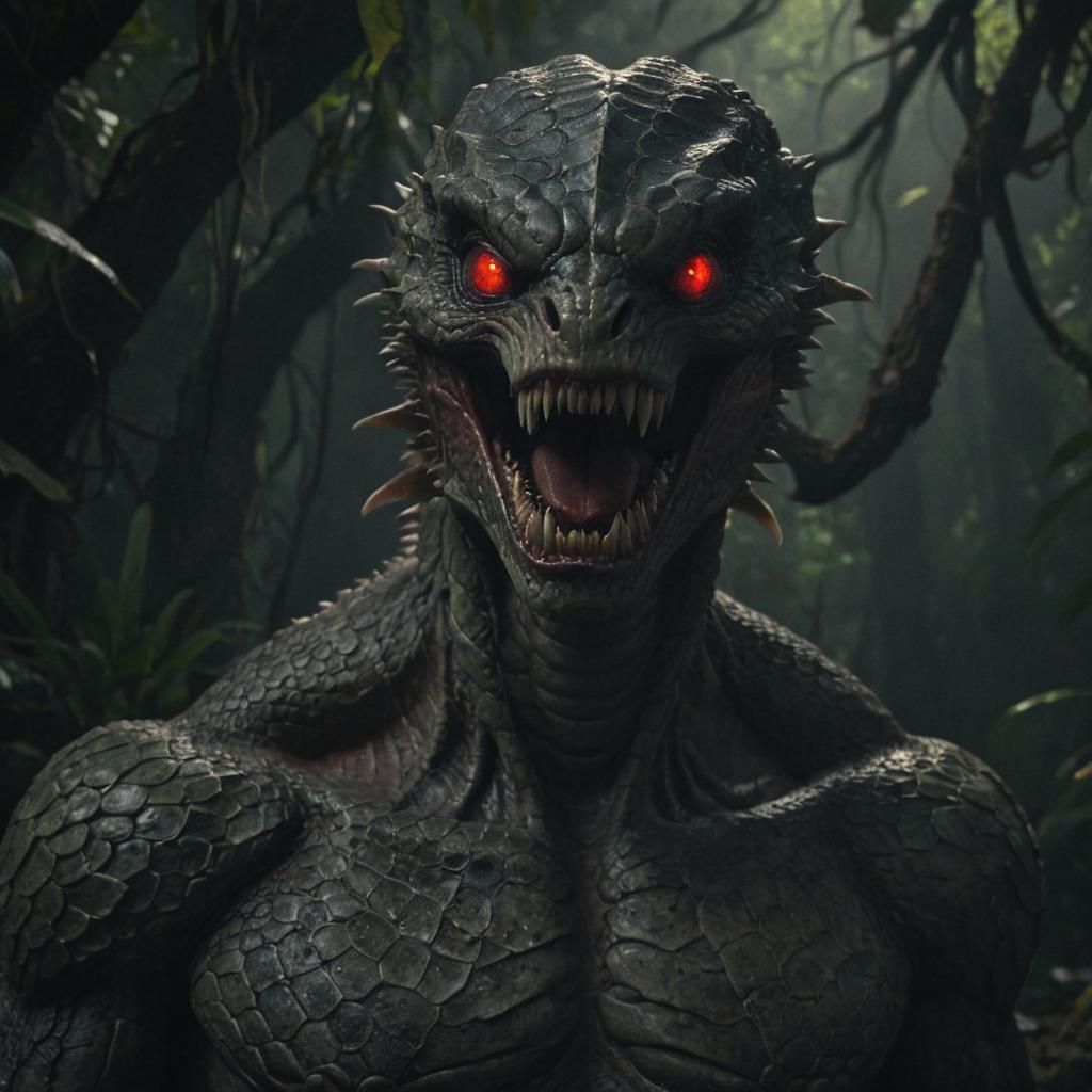 Mysterious Reptilian Man-Creature in a Jungle