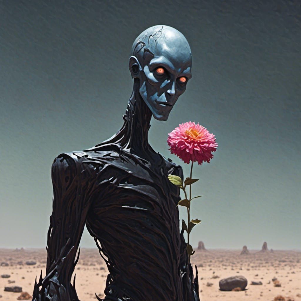 Android with Flower on Alien Planet
