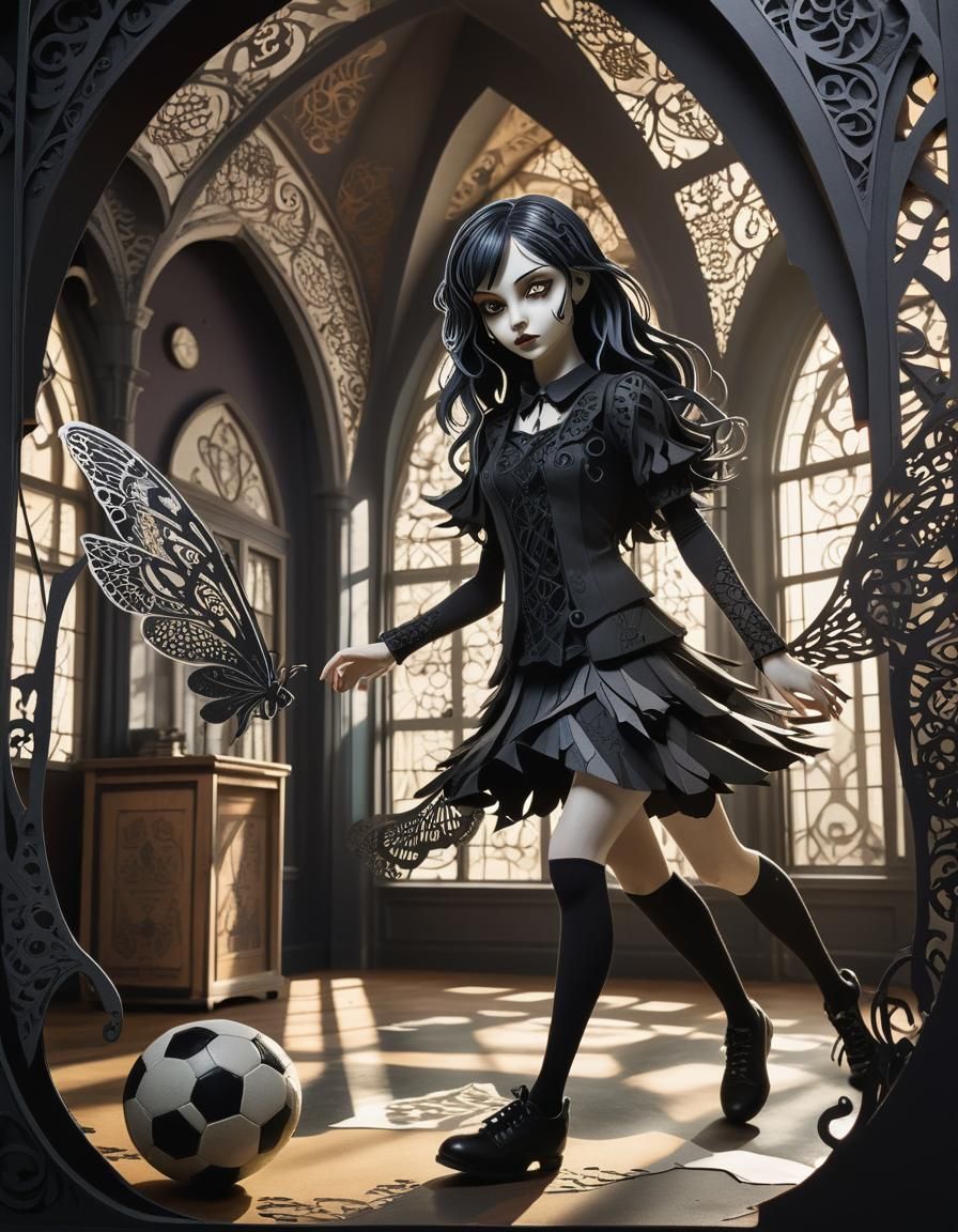 Most beautiful attractive Goth  playing on soccer , work env...