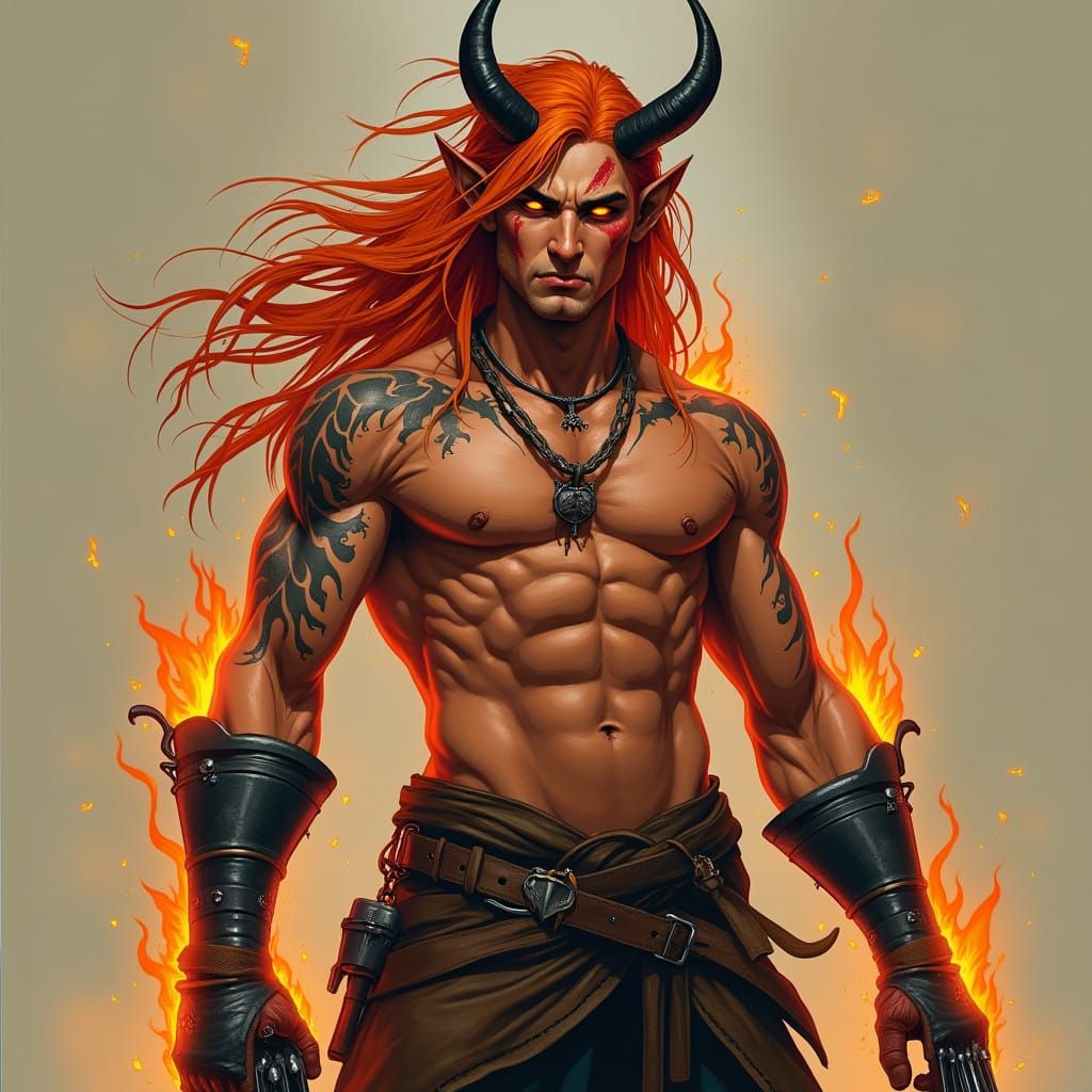 Demonic Figure with Fiery Presence in Reddish-Tan Skin