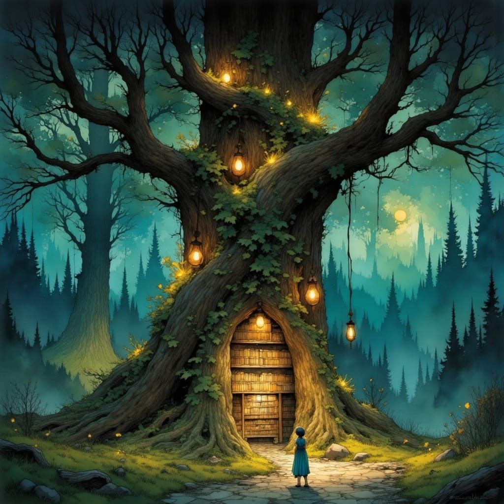 Whimsical Library in a Forest Glade