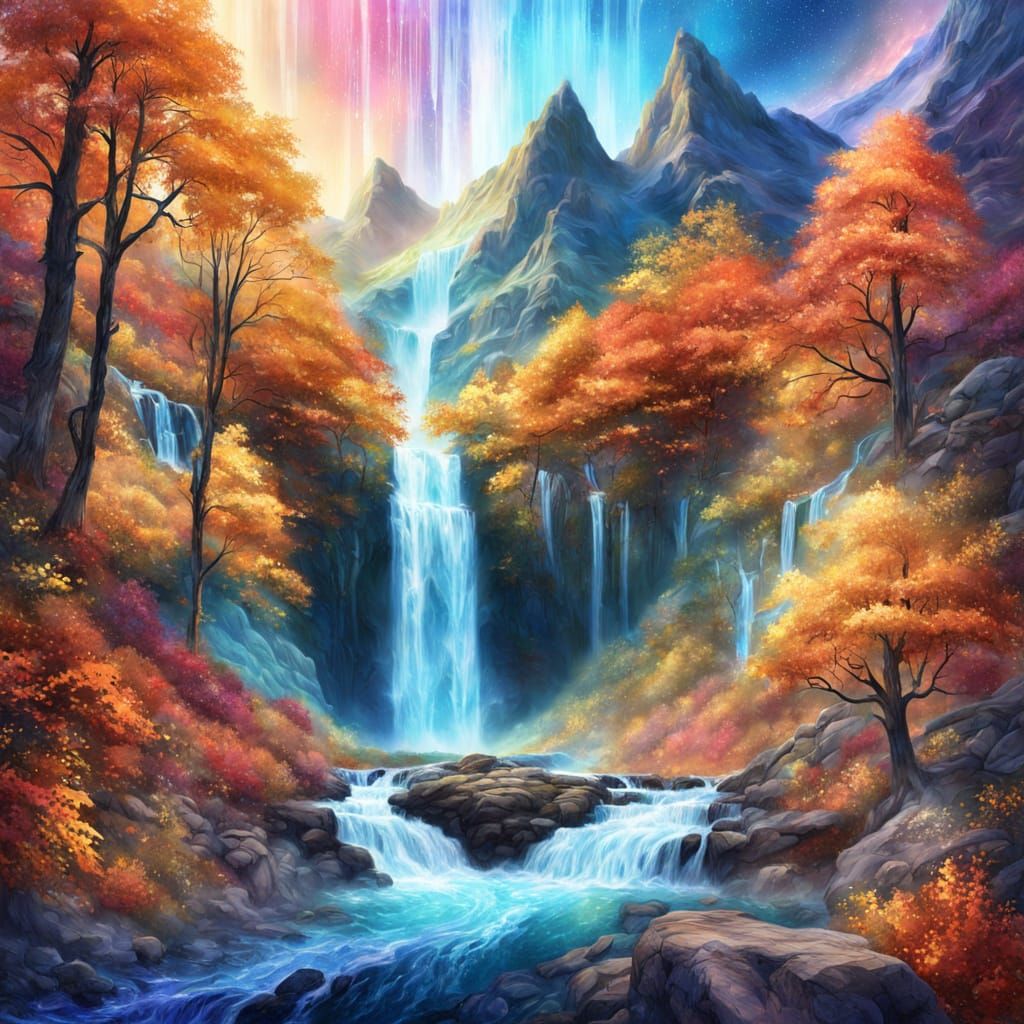 a waterfall in the mountains during autumn 56
