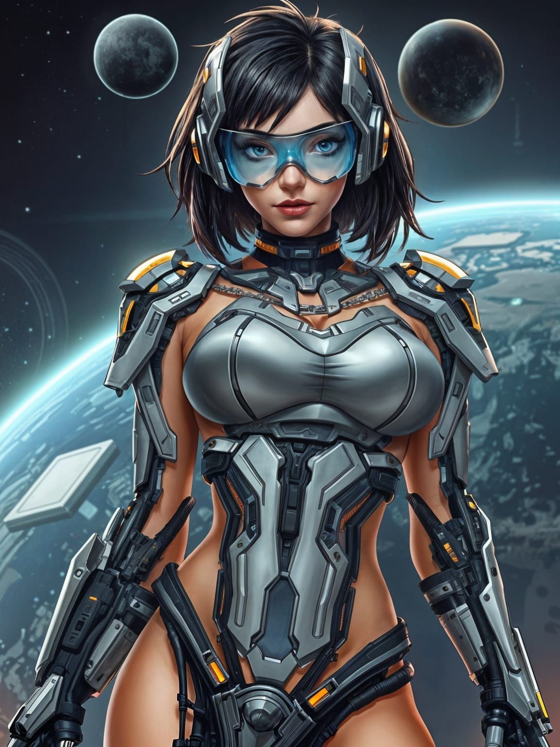 High Tech Female Cyborg Pinup in Science Fiction Style
