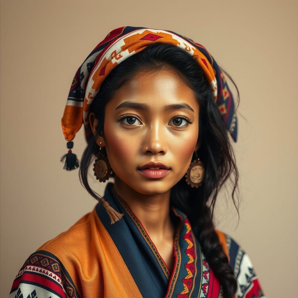 a portrait of a person that embodies all cultures around the world. The individual should feature distinct patches of va...