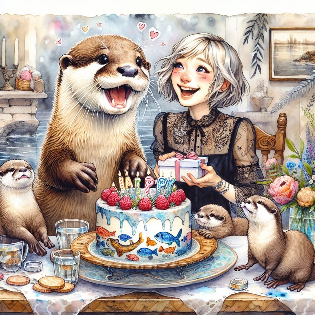 Adorable Baby Otter Celebrates Birthday in Whimsical Waterco...