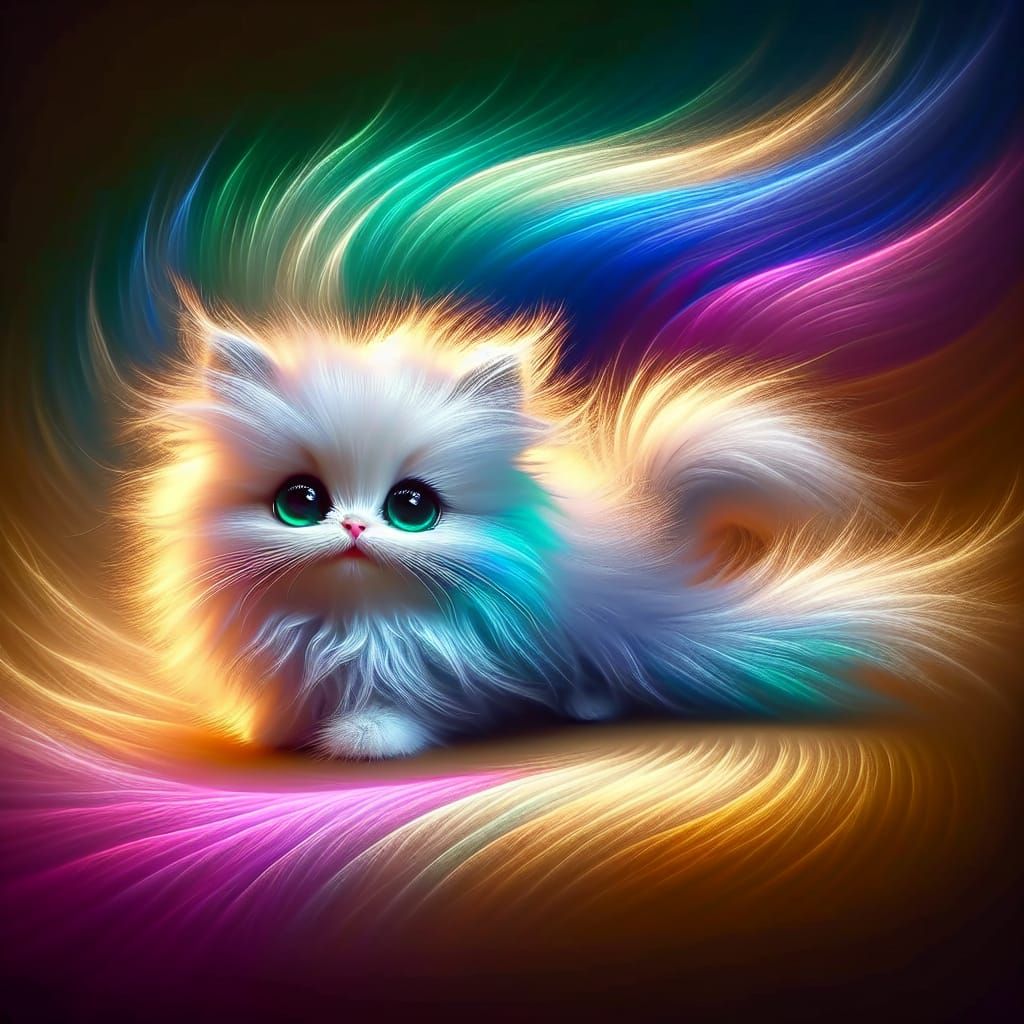 Cute Cat with Gradient Background, Dreamy Whimsical Image