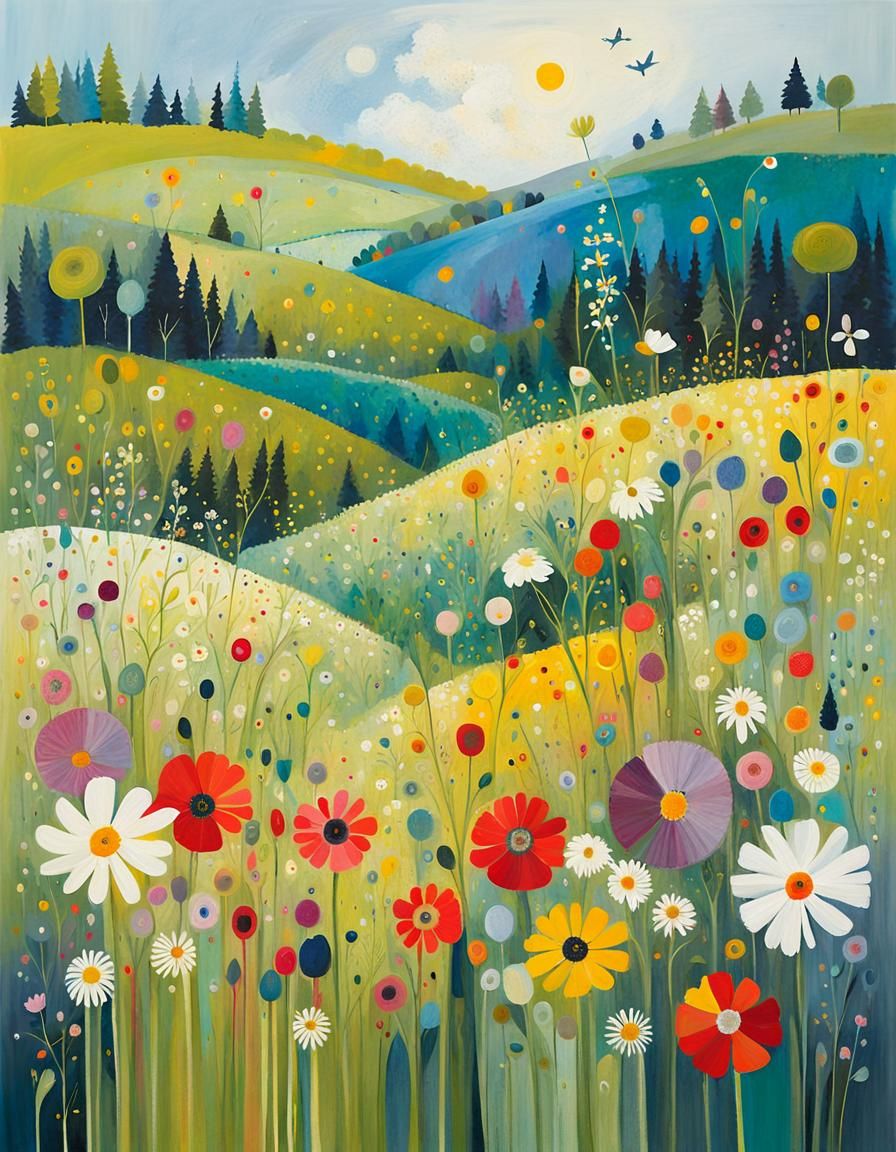 Abstract Wildflowers in Complementary Colors