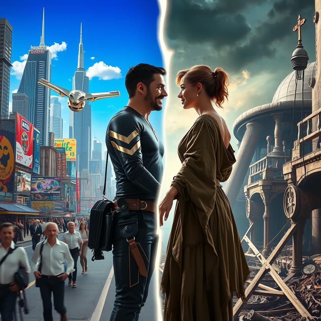 Interdimensional Lovers Divided by Time, in Cyberpunk Style