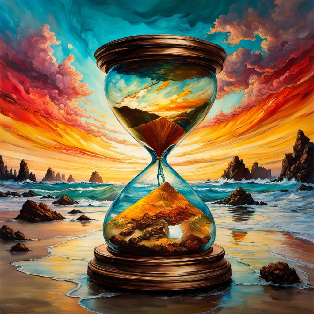 Elegant Hourglass in Encaustic and Alcohol Ink Style