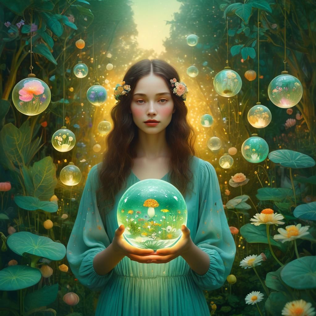 Ethereal Woman with Ancestral Portraits in Digital Art